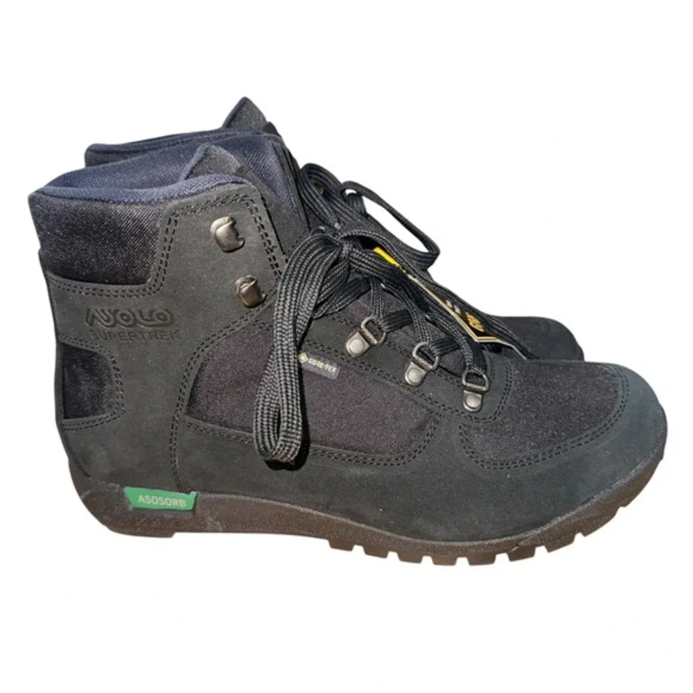 NEW ASOLO SuperTrek GTX MM Men 9 Gore-Tex WATERPROOF Petroleum Black Hiking Boot